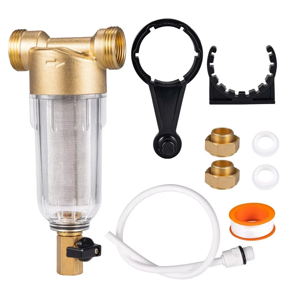 Jahy2Tech Whole House Liquid Pre-Filter Reusable Sediment Filter 50 Microns Plumbing