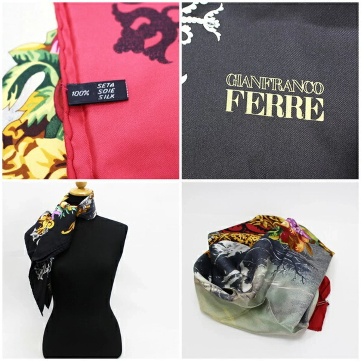 Pre-Owned Gianfranco Ferré Silk Scarf Stole Red x Black Multicolor GIANFRANCO FERRE Ladies (Good)