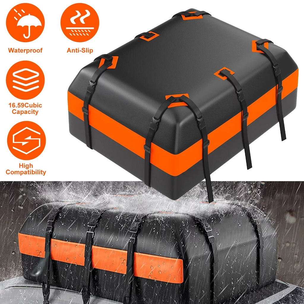 iMounTEK Car Rooftop Cargo Carrier Bag Large Travel Storage Bag 16 Cubic feet Fluid Suv Luggage Storage Carriers Anti-Slip Mat Suit for All Vehicle, Black