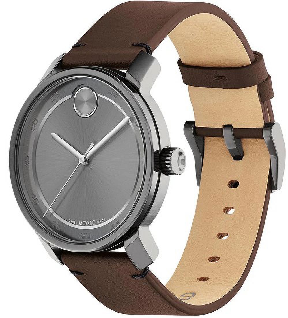 MOVADO 3600916 BOLD ACCESS GREY DIAL BROWN LEATHER BAND MENS WATCH