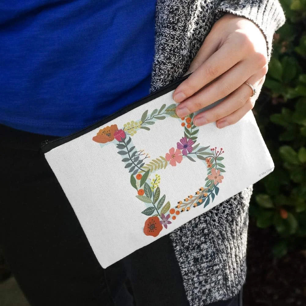 Letter B Floral Initial Makeup Cosmetic Bag Organizer Pouch