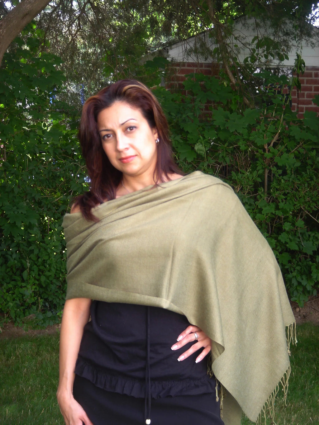 Shawl/Shawls/Scarf/Scarves/Wrap/Stole/Muffler/Cape/Ruana/Blanket/Throw/Pashmina Shawl/Cashmere Scarf/Wool/Silk (Olive Green Regular Shawl)