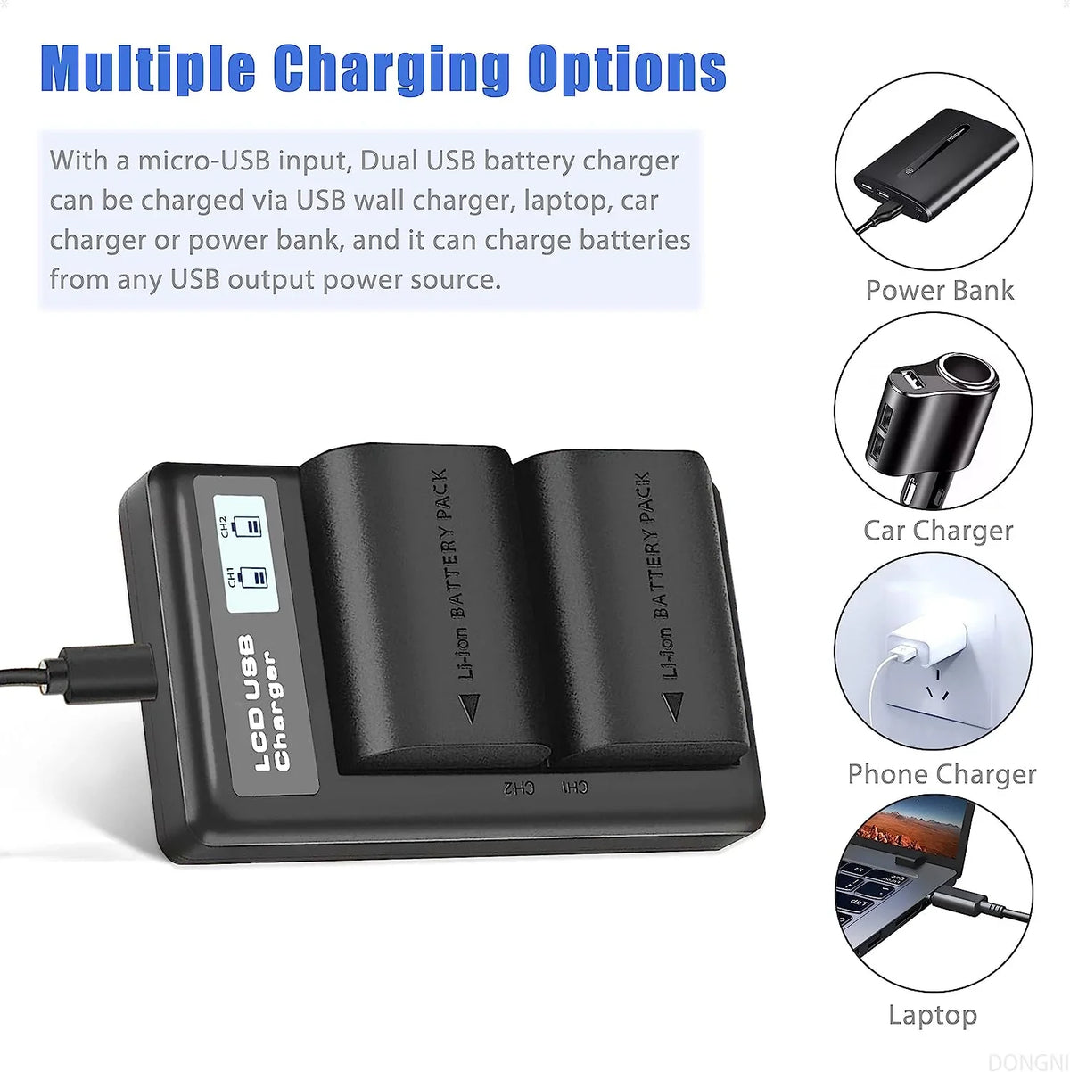 2-Pack LP-E6NH 2950mAh Batteries and Dual Charger for EOS R R5 R6 5DS 6D 7D 60D 70D 80D 90D 5D Mark II/III/IV Camera