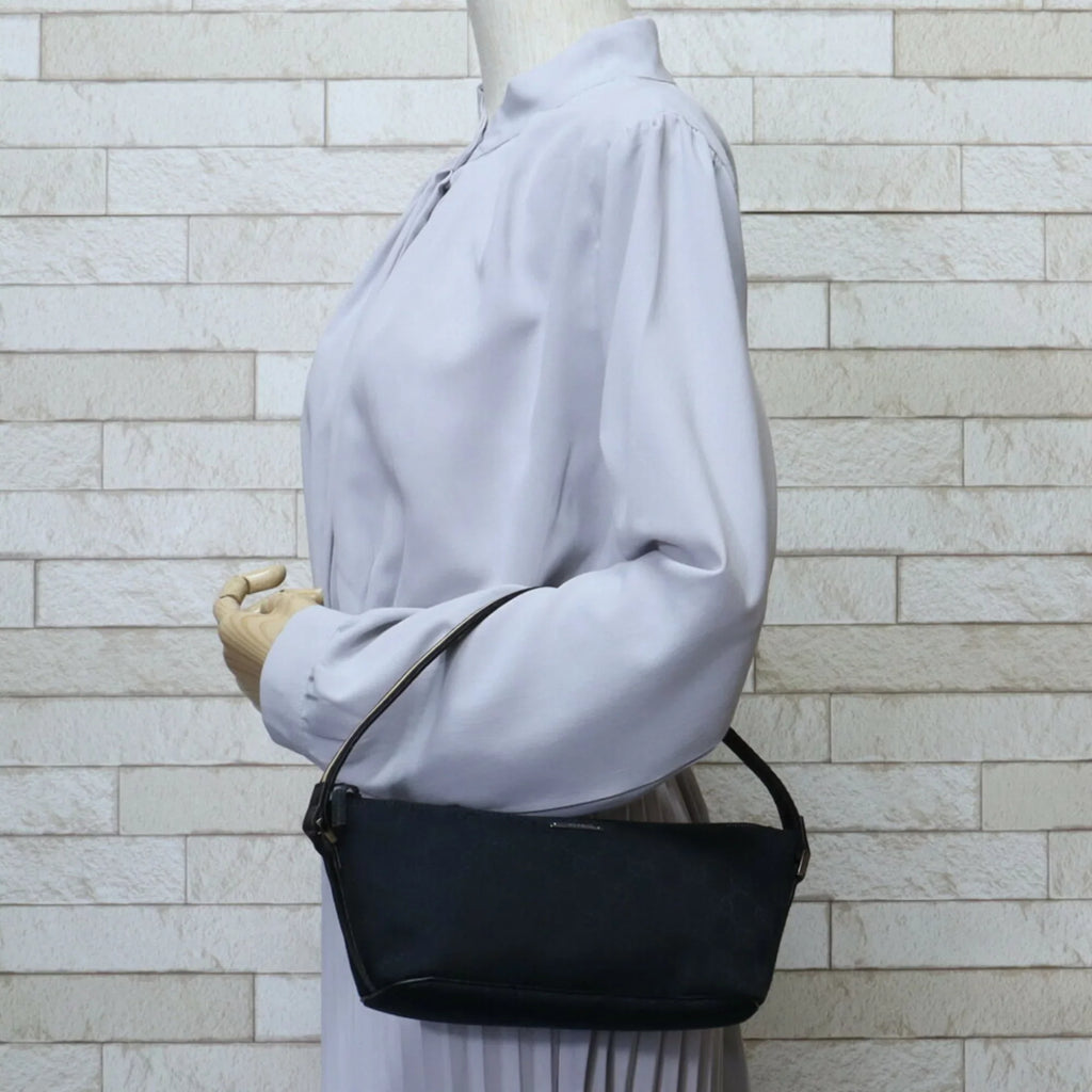 Pre-Owned Gucci sherry handbag GG canvas black ladies GUCCI (Good)