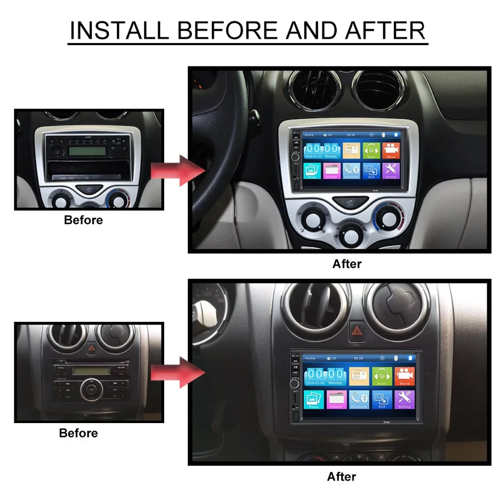 Polarlander Car Stereo Car Audio Double Din 7-inch HD Touch Monitor Car radio Player with Multimedia SD USB FM AUX MP5/4/3 mirror link function Bluetooth with 4LED backup camera
