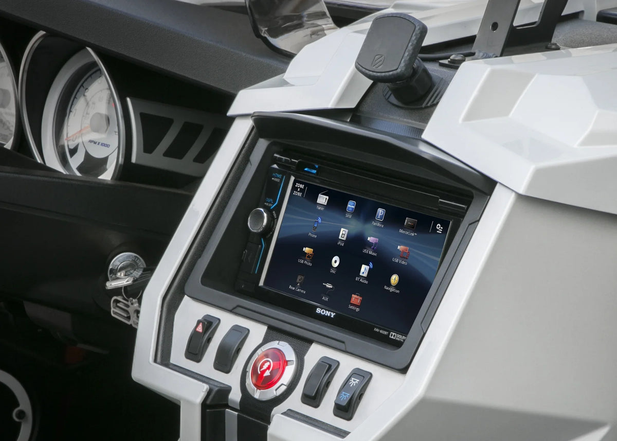 Powersport Audio: Pyle 2-DIN Display Navigation Wi-Fi Bluetooth CD Stereo Receiver, Scosche Dash Install Kit (Fits 2015-Up Polaris Slingshot), Enrock Marine Flexible AM/FM Antenna
